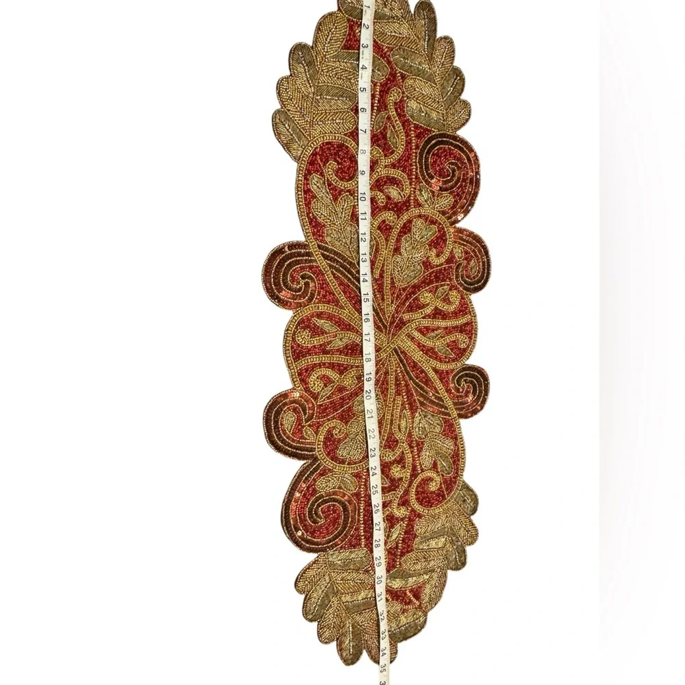 Glass Beaded Table Runner Cotton Craft Leaf/Floral Tableware 11x35 Made in India